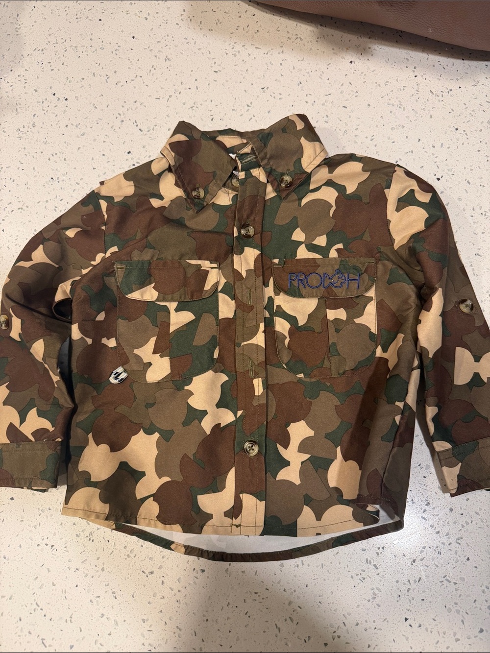 PRODOH Boys' Camouflage Button-Down Shirt - Brown Green Camo